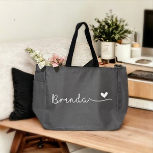 Personalized Bride Tote Bag with Pockets | Personalized Bridal Party Gift | Custom Canvas Tote Bag