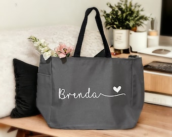 Personalized Bride Tote Bag with Pockets | Personalized Bridal Party Gift | Custom Canvas Tote Bag