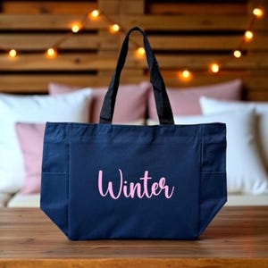 Personalized Zipper Tote Bag | Monogrammed School Bag with Pockets