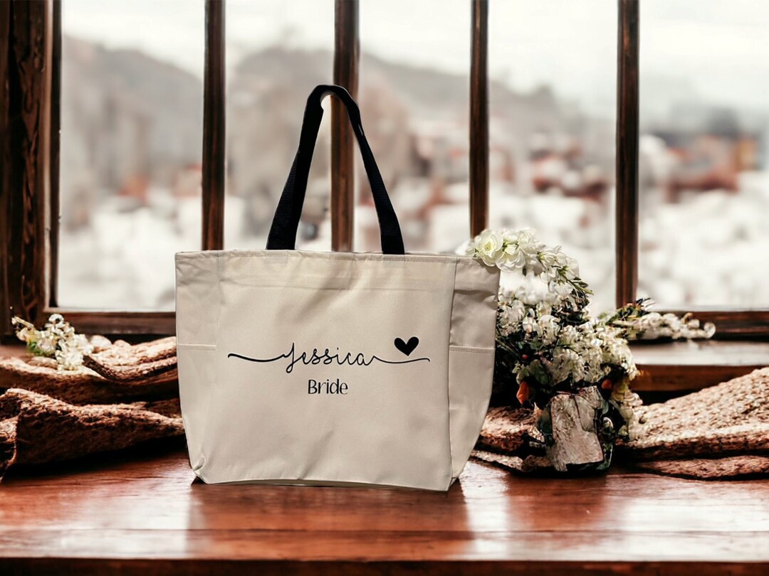 Personalized Bridal Party Tote Bag with Zipper Bridesmaid Tote Bags ...