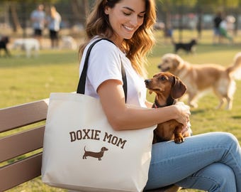 Personalized Doxie Mom Tote Bag with Zipper for Dog Lover | Gift for Dachshund Mom | Wiener Dog Personalized Gift | Dachshund Gift