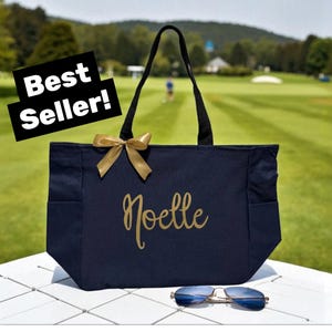 Personalized Zipper Tote Bag with Name | Canvas Tote Bag for Women | Girls Trip Bag | Monogram Tote Bag