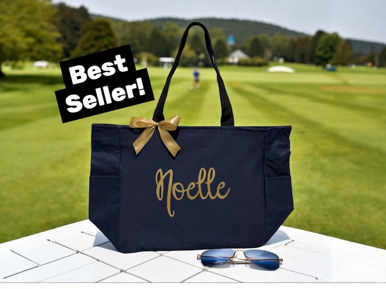 Personalized Zipper Tote Bag with Name | Canvas Tote Bag for Women | Girls Trip Bag | Monogram Tote Bag
