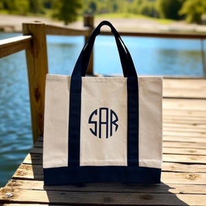 Personalized Monogram Canvas Tote Bag | Custom Canvas Boat Tote Bag for Women