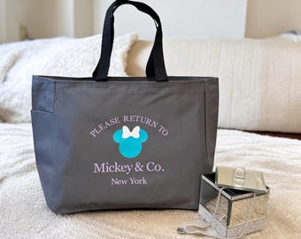 Personalized Disney Tote Bag with Pockets or Zipper | Please Return to Mickey & Co. Bag with Pockets | Minnie Mouse Tote Bag for Travel