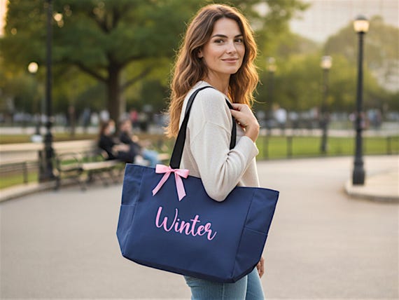 Personalized Zipper Tote Bag with Name for Teacher Gift | Tote Bag with Side Pockets for Everyday