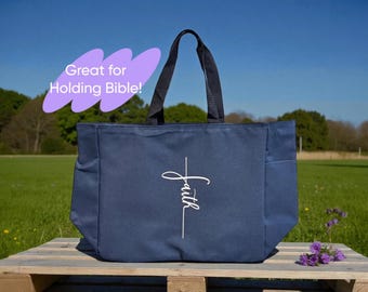 Personalized Faith Cross Bible Bag for Women | Church Tote Bag for Bible Study