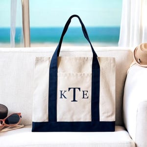 Personalized Monogram Canvas Boat Tote Bag | Custom Beach Bag with Initials