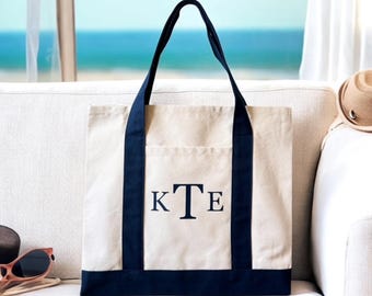 Personalized Boat Tote Bag with Initials | Monogram Canvas Bag with Initials