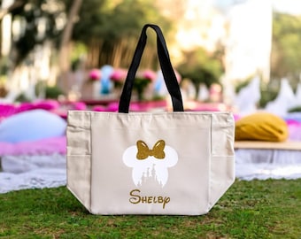 Personalized Magic Kingdom Tote Bag with Zipper | Custom Disney Castle Tote Bag with Pockets | DCL Fish Extender Gift