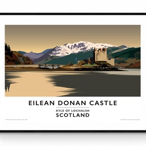 Castillo de Eilean Donan, Kyle de Lochalsh, Escocia. Cartel de viaje antiguo.