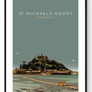 Monte de San Miguel, Cornualles. Cartel de viaje antiguo.