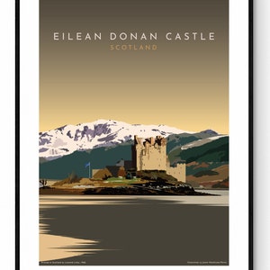 Castello Eilean Donan, Kyle of Lochalsh, Scozia. Manifesto di viaggio d&#39;epoca.