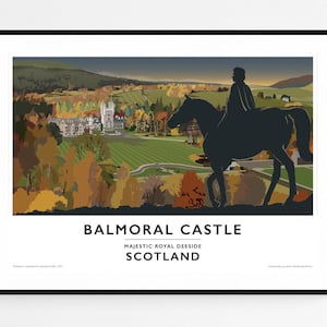 Schloss Balmoral, Queen Elizabeth II, Schottland. Vintage Reiseplakat.