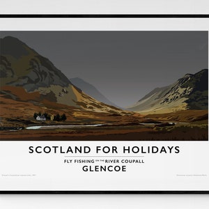 Glencoe, Tierras Altas de Escocia, Escocia. Cartel de viaje antiguo.