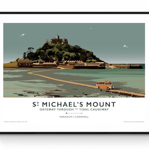 Monte de San Miguel, Cornualles. Cartel de viaje antiguo.
