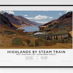 Glenfinnan Viaduct, Jacobite Steam Train, West Highland Line, Scotland. Vintage Travel Poster.