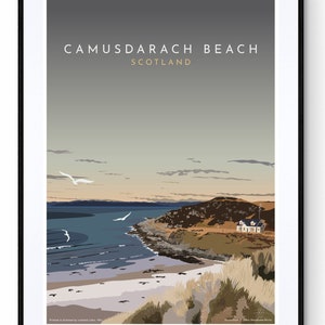Camusdarach Beach, Western Highlands, Morar, Scotland. Vintage Travel Poster.