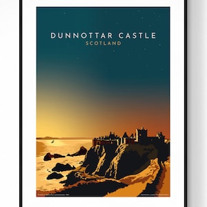 Castillo de Dunnottar, Stonehaven, Aberdeen, Escocia. Cartel de viaje antiguo.