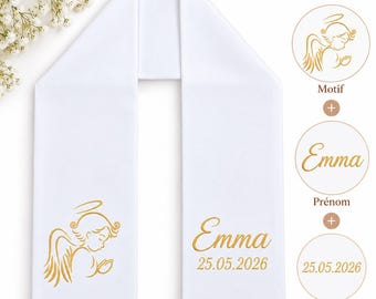 Étole de baptême blanche vierge à personnaliser, écharpe de baptême bébé, 75 ou 100 cm