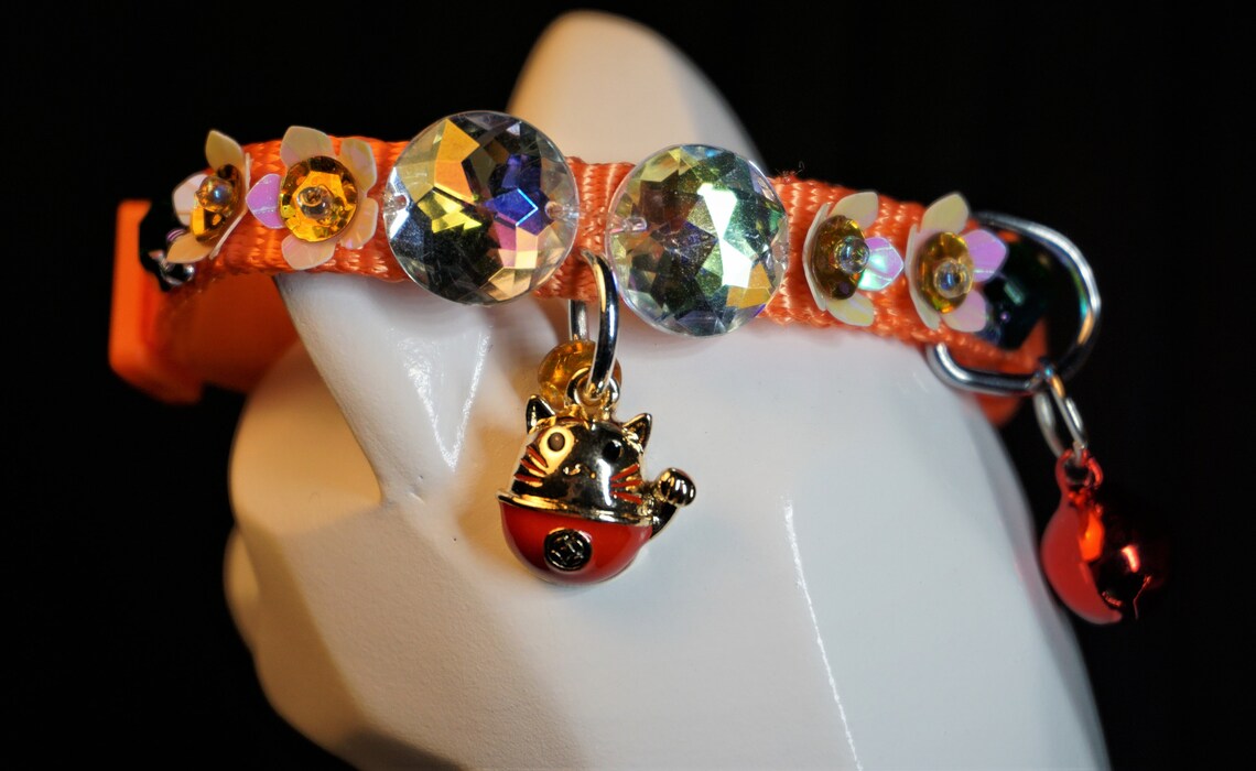 Jeweled Cat Collar Cat Stone Collar Cute Orange and Etsy