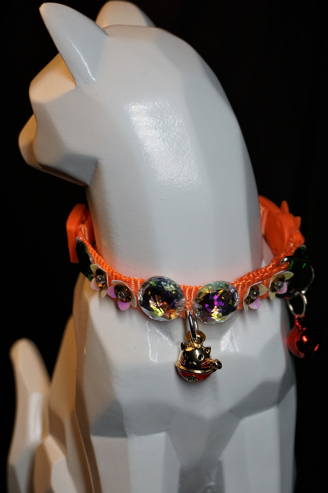 Jeweled cat collar Cat stone collar Cute orange and Etsy