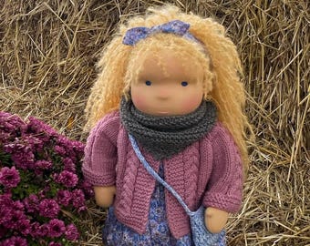 Waldorf Doll blonde 15" Organic Puppet Steiner doll Clothes set Eco-friendly natural fiber toy