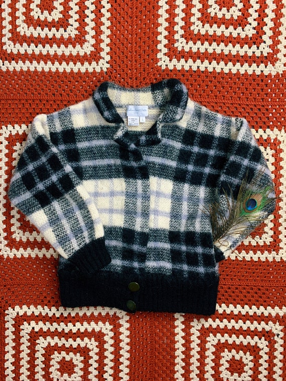 Vintage 80s Plaid Mohair Wool Collared Sweater Car