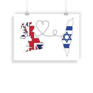 Reino Unido a Israel - Impresión de viajes de bandera de mapa israelí