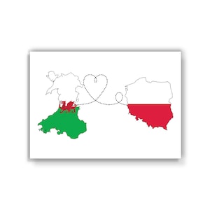 Wales naar Polen - Map Flag Travel print