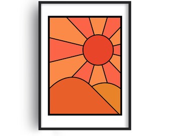 Abstract Sunrise Art Print: Mid Century Modern 70s Decor