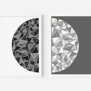 Impresiones de triángulos abstractos, conjunto de 2 arte de pared moderno de mediados de siglo, arte geométrico minimalista