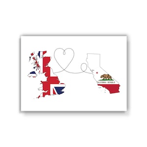 Royaume-Uni à la Californie - Usa Map Flag Travel print