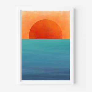 Impresión de puesta de sol en el océano de acuarela