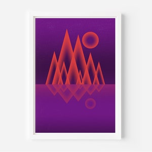 Neon Red Geometric Mountains Print