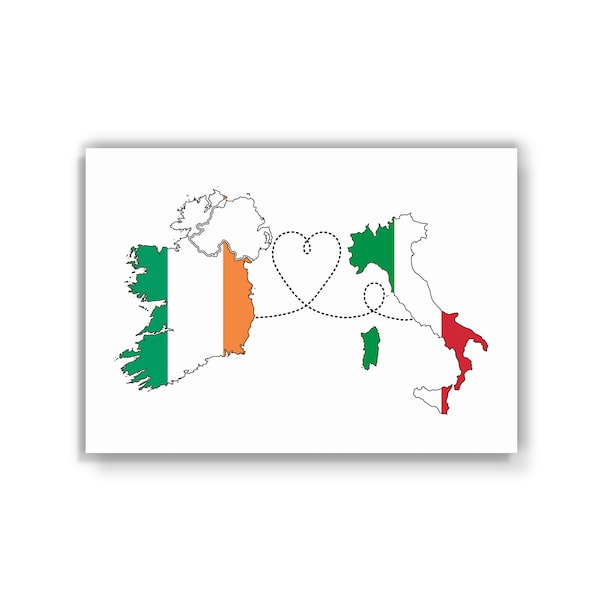 Ireland to Italy - Map Flag Travel print