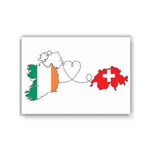 Irland bis Schweiz - Karte Flagge Reisedruck