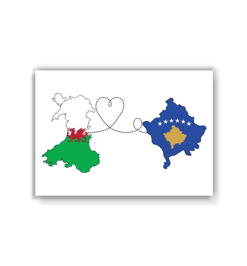 Map Flag Travel print Wales to Kosovo