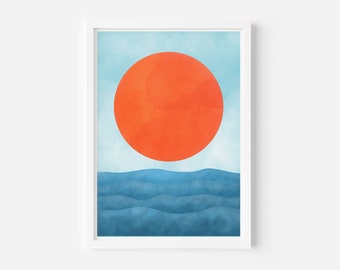 Cartel de watercolor Ocean Sun, impresión minimalista abstracta