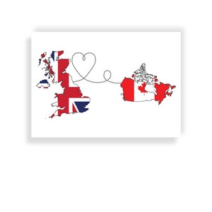 United Kingdom to Canada - Map Flag Travel print