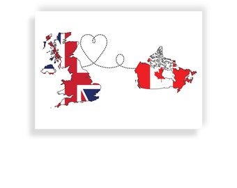 Verenigd Koninkrijk naar Canada - Kaart Vlag Reizen afdrukken