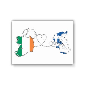 Irland nach Griechenland - Karte Flagge Reisedruck