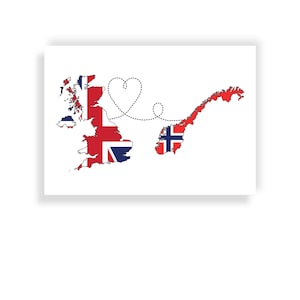 Großbritannien Norwegen - Map Flaggen Poster Druck