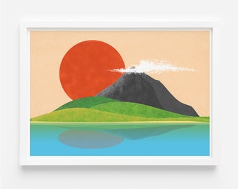 Abstract Island Sunset on the Ocean Print