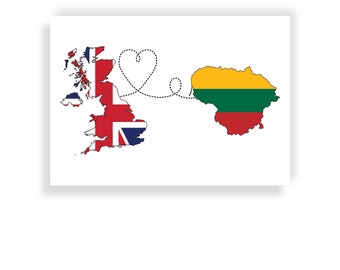 United Kingdom to Lithuania - Map Flag Travel print