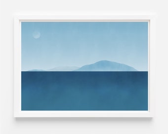 Blue Ocean Seascape Art Print: Abstract Beach Wall Poster