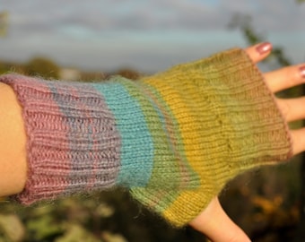 Pastel Fingerless Mittens Wrist Warmers Hand Warmers Arm Warmers  Wool Women Cosy Hand Knit