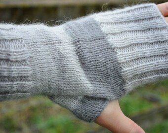 Fingerless Gloves - Mittens, Wrist Warmers, Hand Warmers, Arm Warmers, Grey Cosy Chunky Hand Knit, Christmas gift