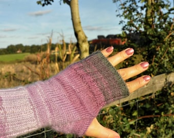 Lavender Fingerless Mittens Wrist Warmers Hand Warmers Arm Warmers  Wool Women Cosy Hand Knit