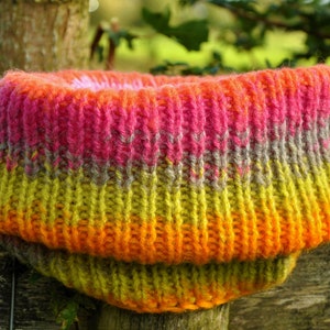 Rainbow Fashion Loop Infinity Cowl Neck Warmer / Wool Wellington Tweed Scarf / Hand Knitted Winter Chunky Scarf, Gift  for Her